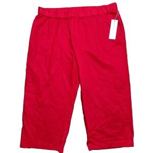 Liz Claiborne LINEN Blend Women Plus 0X Red Cabaret Crop Capri Pants NEW